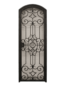 Tall wrought iron wine cellar door with architectural lattice scrollwork WD88 MCD