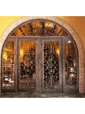 Arched wrought iron wine cellar double door with scrollwork WD30 MCD