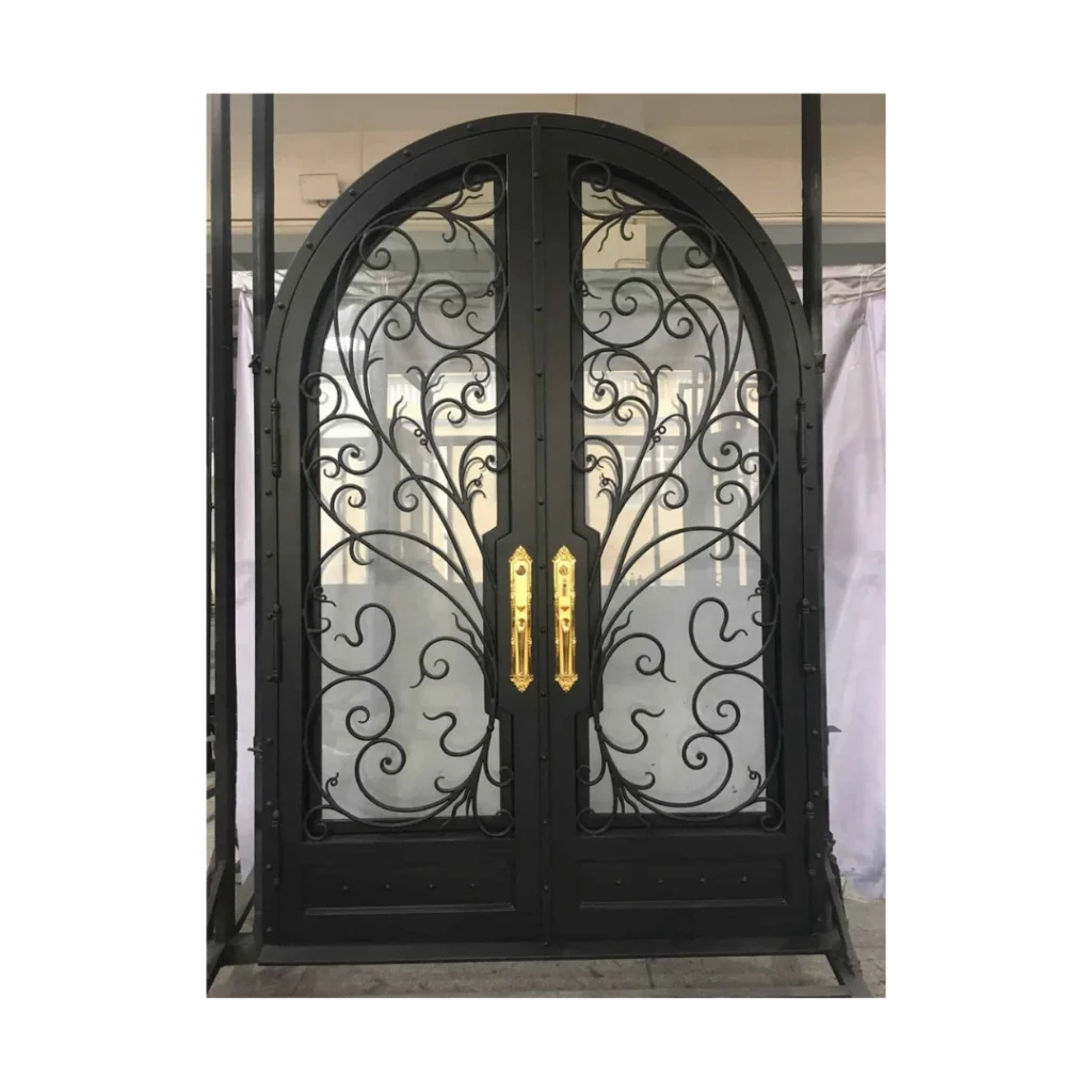 Elegant Arched Wrought Iron Double Door with Gold Handles – EL1219 MCD