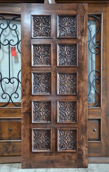 hand-carved wood entry door square panels EH511 MCD