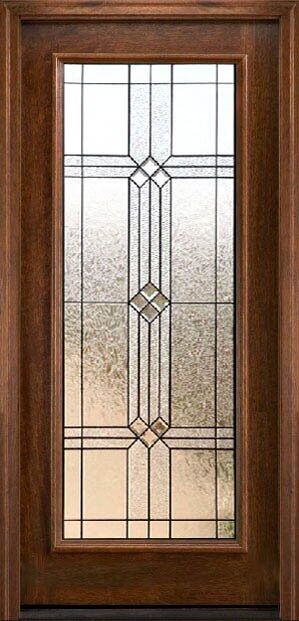 wood entry door leaded glass grid EH909 MCD