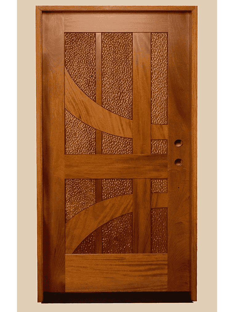 Decorative carved hand-crafted wood door HC5D13 MCD textured hardwood design