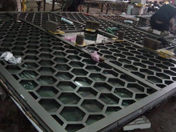 modern laser cut geometric wrought iron railing honeycomb panel R100 MCD