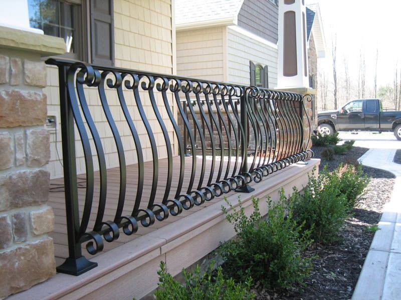 curved baluster wrought iron railing exterior porch balcony design R911 MCD