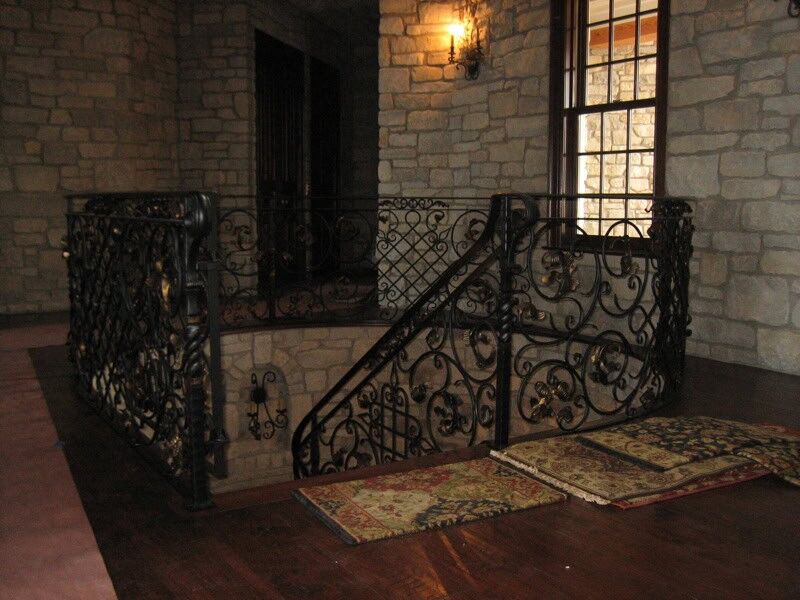 ornate scrollwork wrought iron stair railing classic entry design R912 MCD