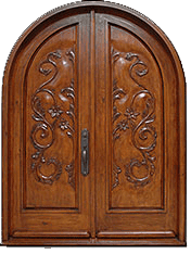 Arched wood wine cellar double door with carved scroll details WD33 MCD
