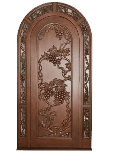 Arched wood wine cellar door with deep carved grapevine artwork WD4089 MCD