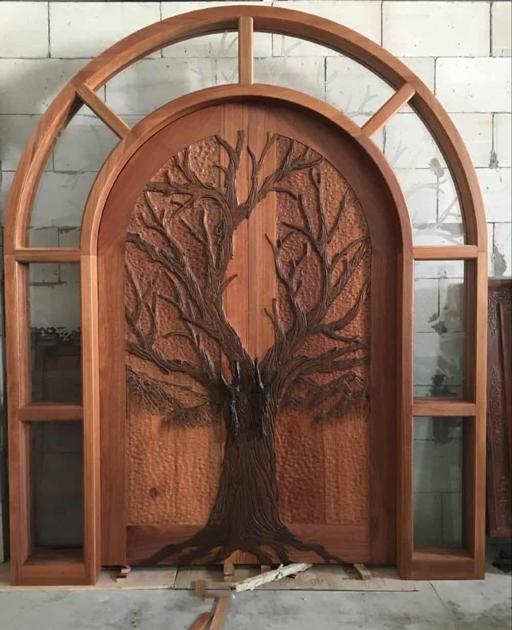 arched tree panel hand-carved wood door HCD5014 MCD