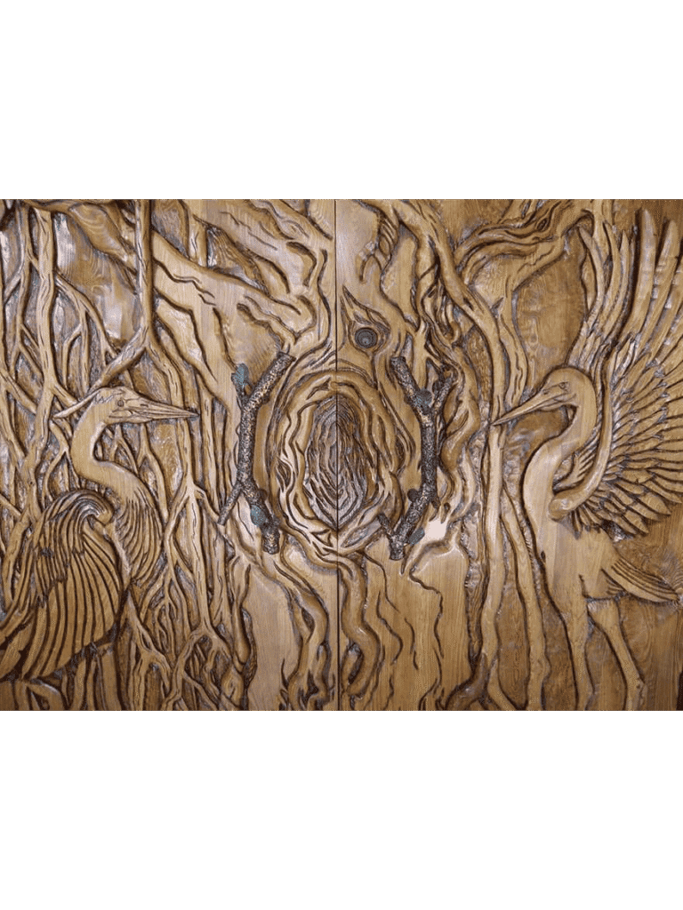 abstract root carved hand-crafted wood door HCD2025 MCD