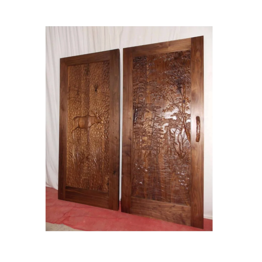 double elk hand-carved wood door HCD2011 MCD