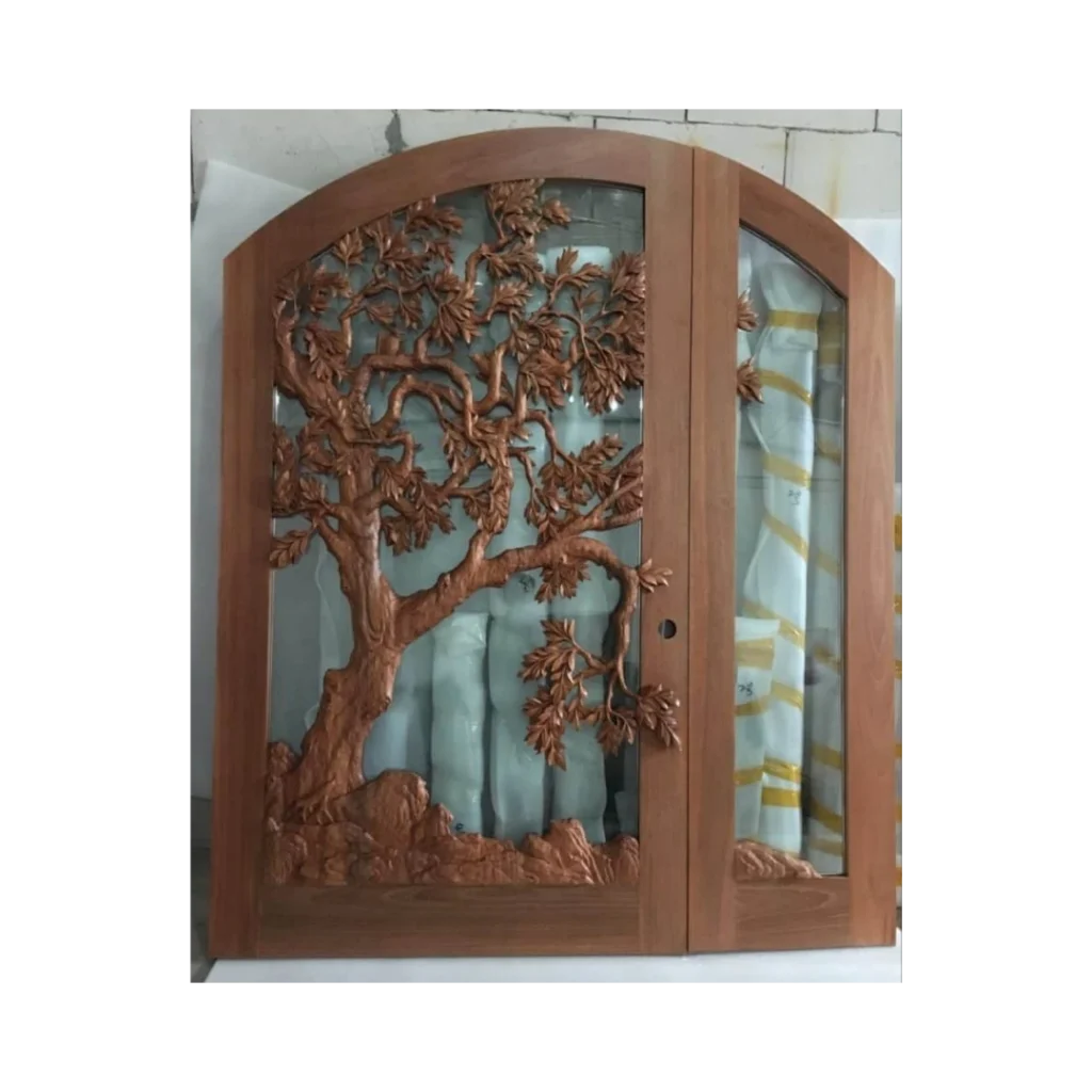 arched tree hand-carved wood door with glass HCD2014 MCD