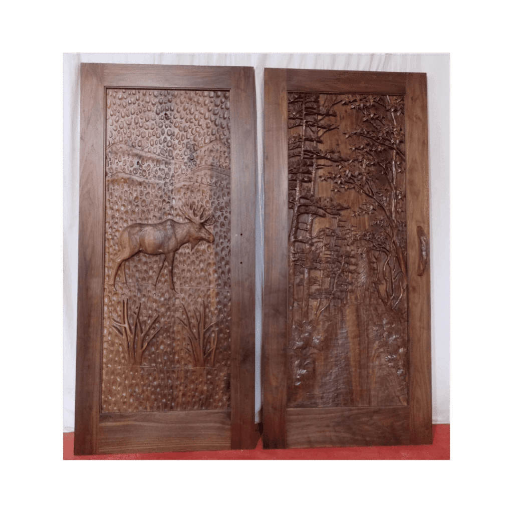 double elk forest hand-carved wood door HCD2015 MCD