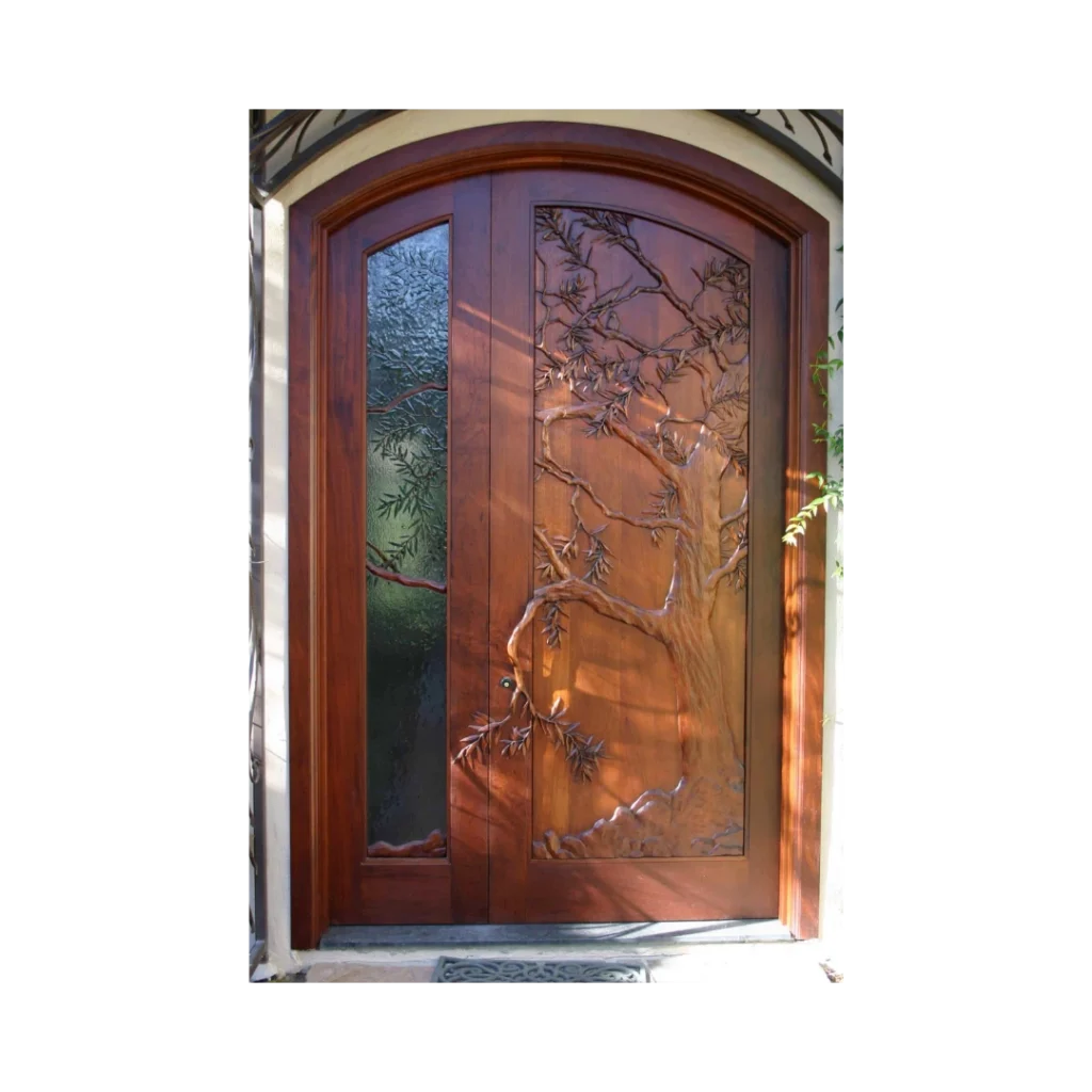 arched branch hand-carved wood door with glass HCD2019 MCD