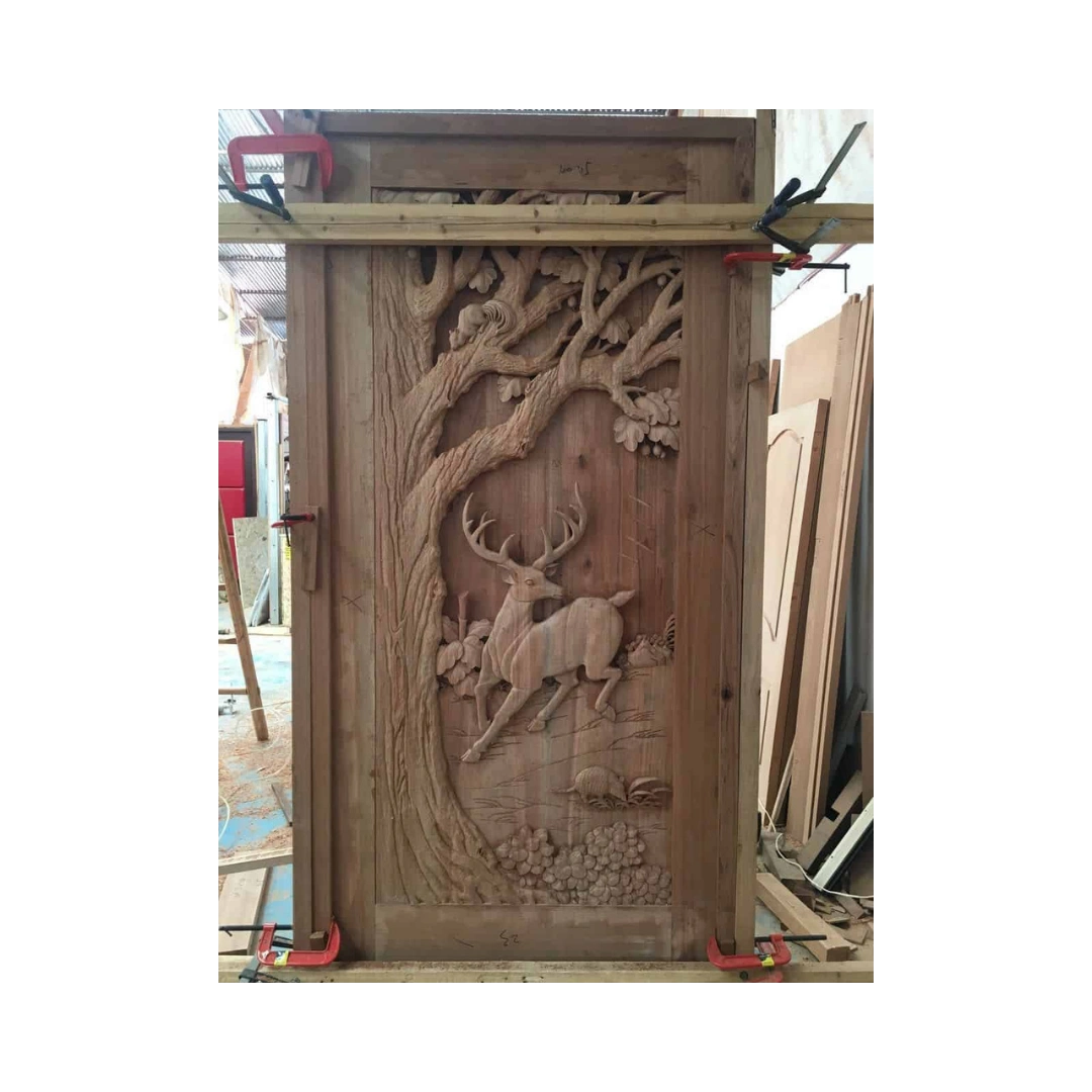 deer scene hand-carved wood door HCD2020 MCD