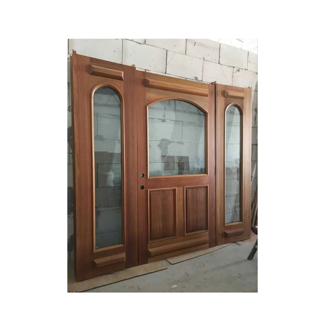 arched glass panel hand-carved wood door with sidelights HCD2024 MCD
