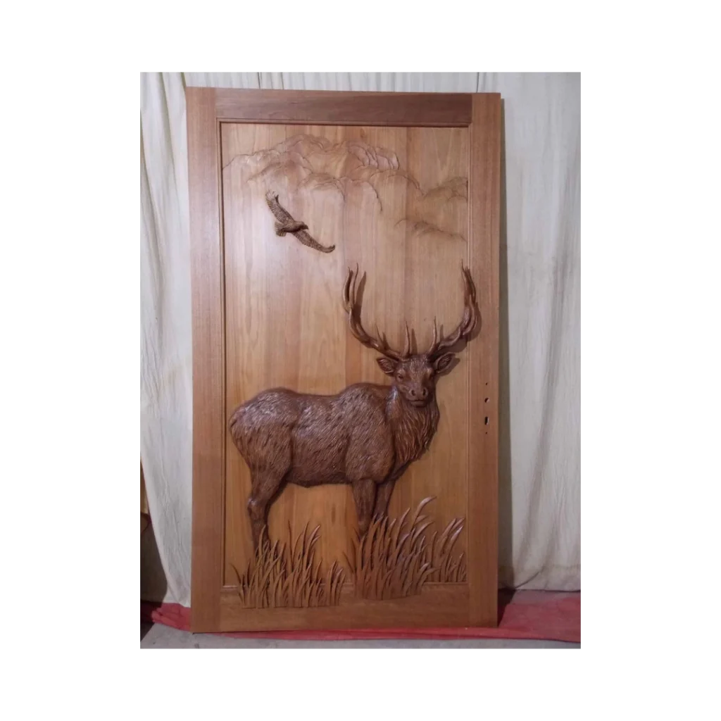 elk relief hand-carved wood door HCD2032 MCD
