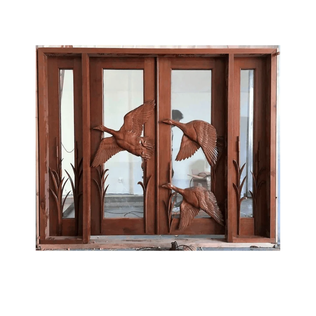 flying birds hand-carved wood door with glass HCD5001 MCD