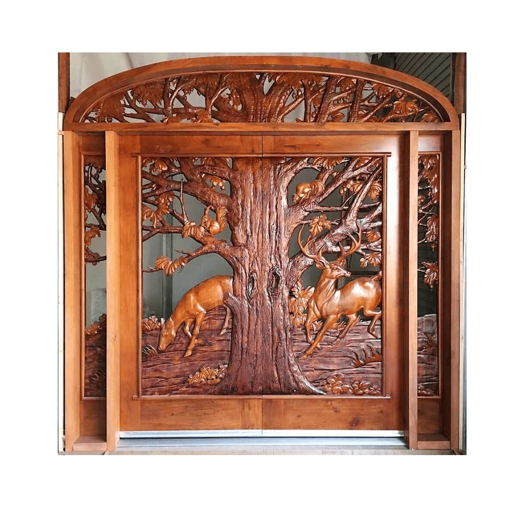 tree deer scenic hand-carved wood door HCD5002 MCD