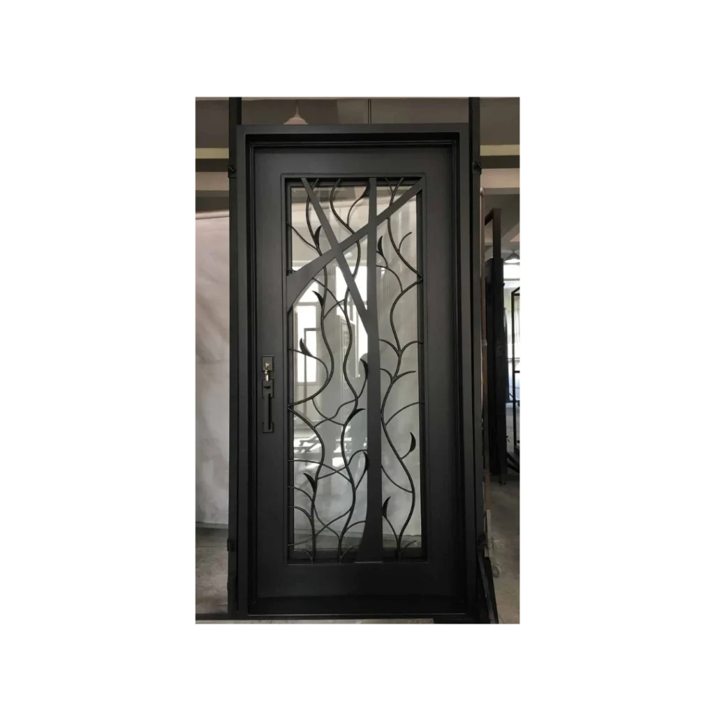 Contemporary branch wrought iron door with clear glass – EL1239 MCD