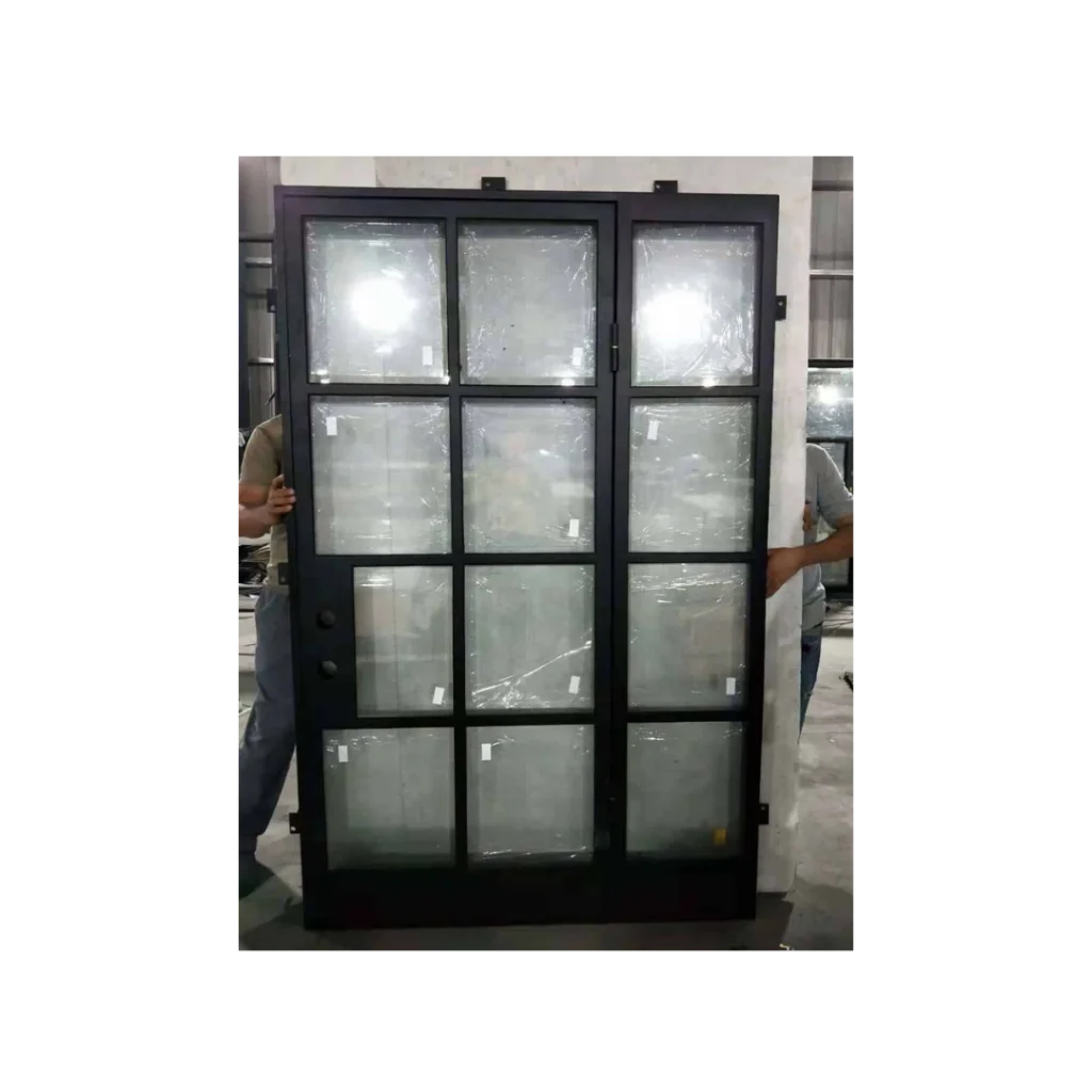 Modern grid glass wrought iron door with clean black frame – EL1340 MCD