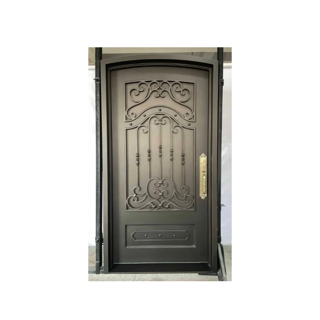 Embossed panel wrought iron single door with solid iron construction, EL1383 MCD