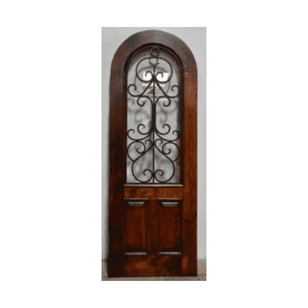 arched wood entry door iron scroll glass EH523 MCD