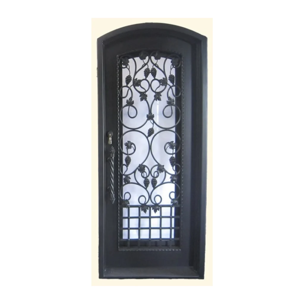 Arched iron wine cellar door with decorative backplate and scrolls WD4022 MCD