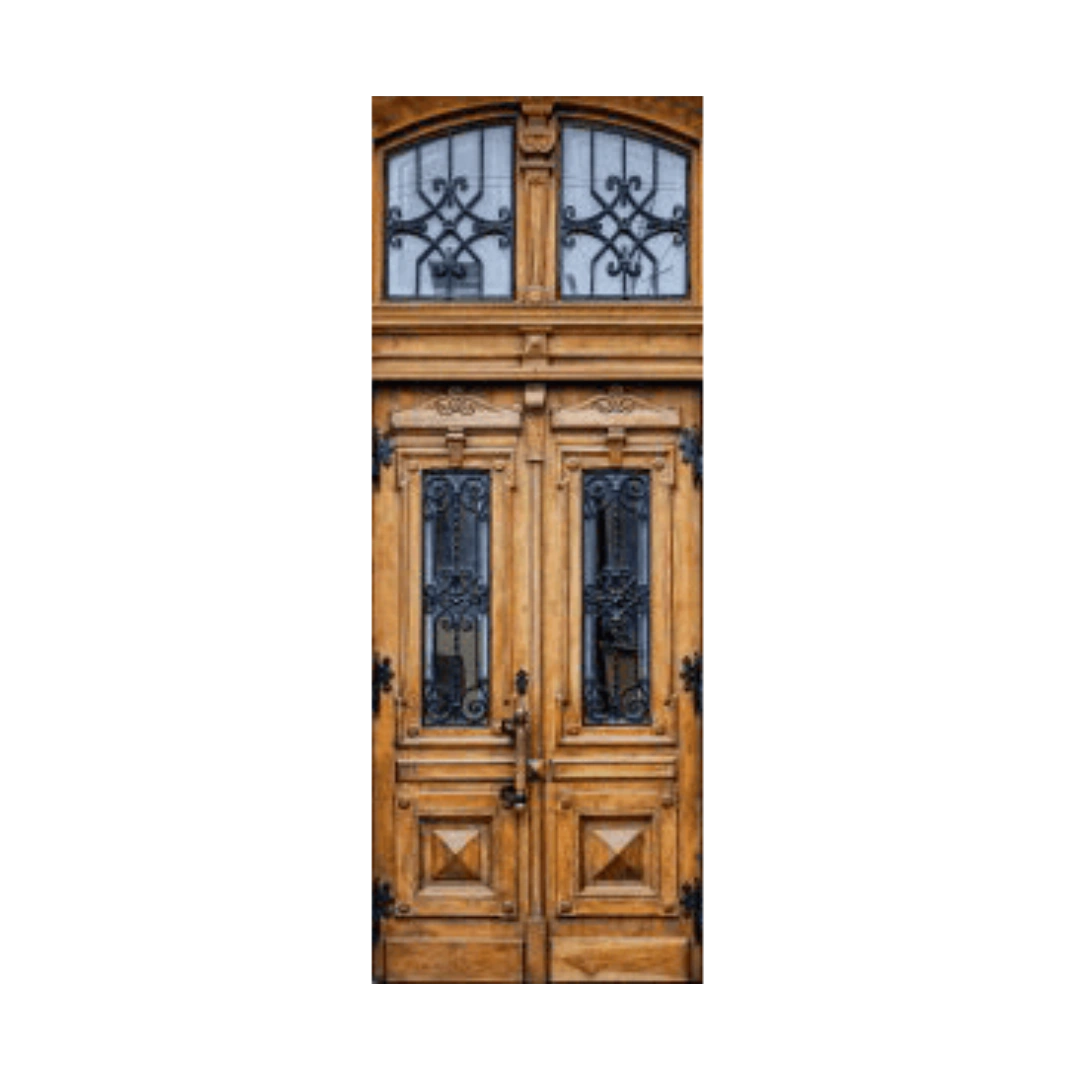classic european wood double entry door with iron glass EH2052 MCD