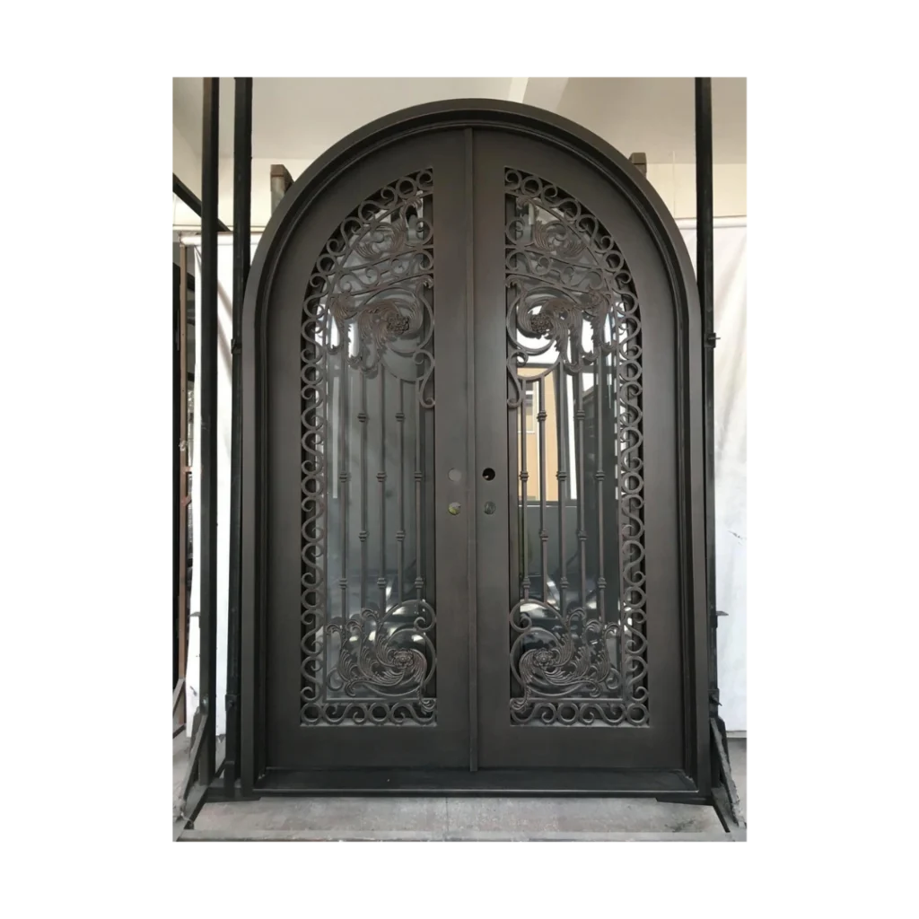 Ornate arched wrought iron double door with floral scrollwork – EL1200 MCD