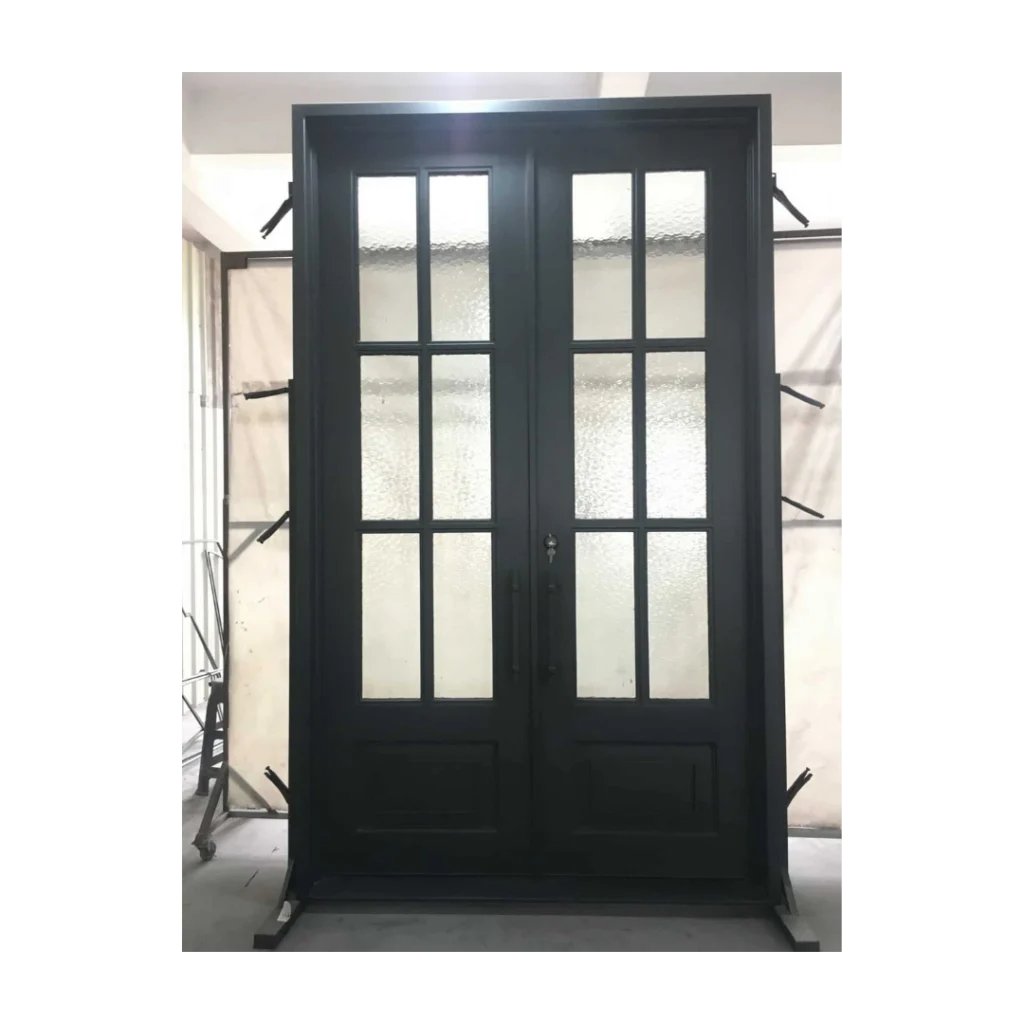 Modern wrought iron double door with clear grid glass – EL1229 MCD