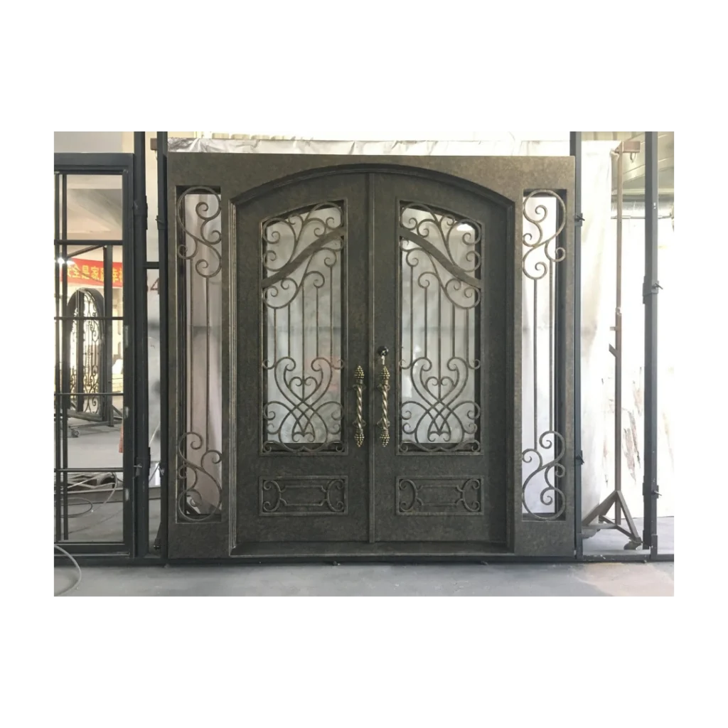 Ornate wrought iron double door with scroll and panel base – EL1246 MCD
