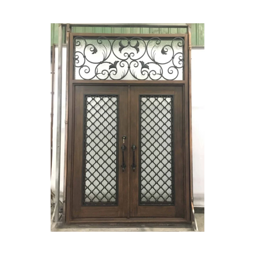 Rustic wrought iron double door with lattice and transom – EL1250 MCD