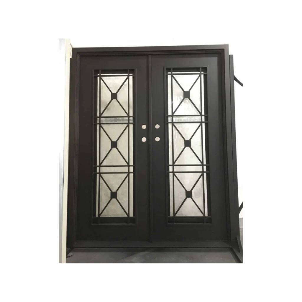 Contemporary Double Wrought Iron Door Diamond Grid EL1285 MCD