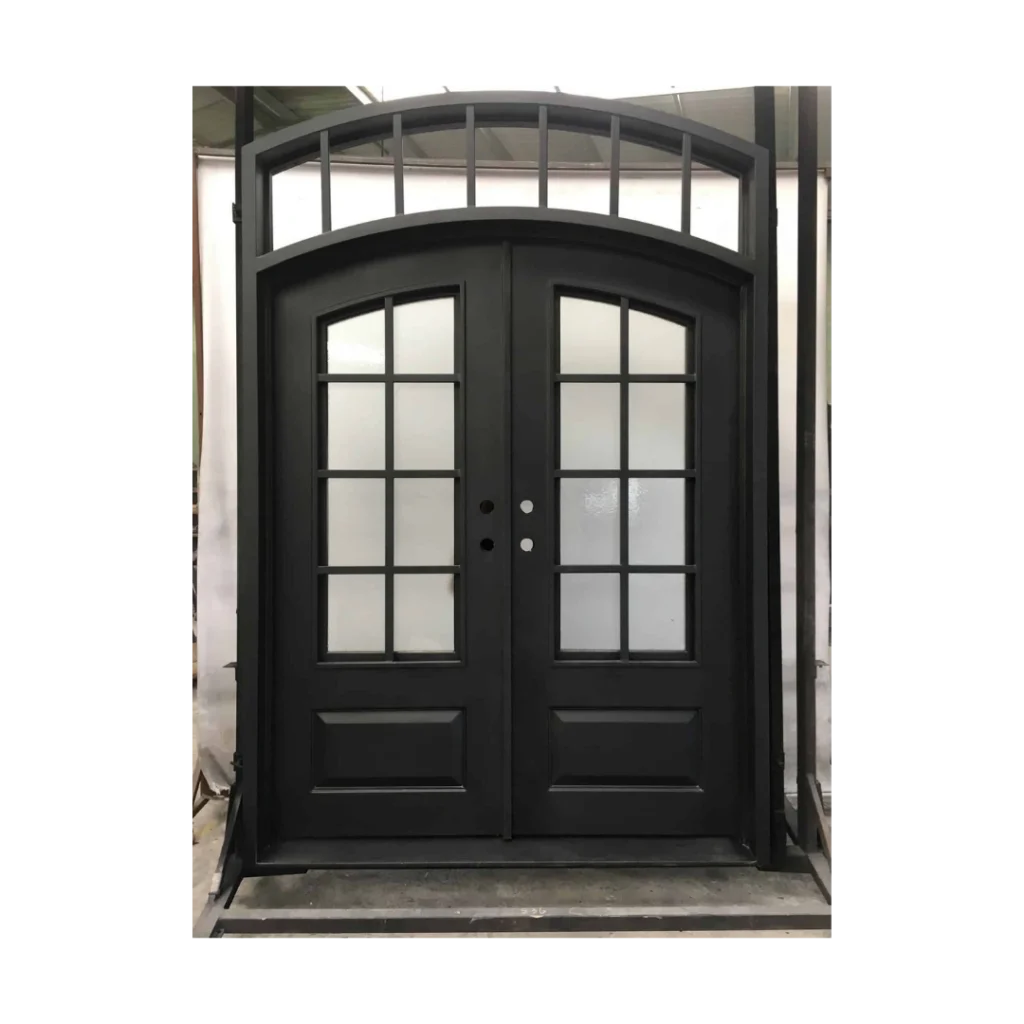 Modern wrought iron double door with transom glass – EL1346 MCD