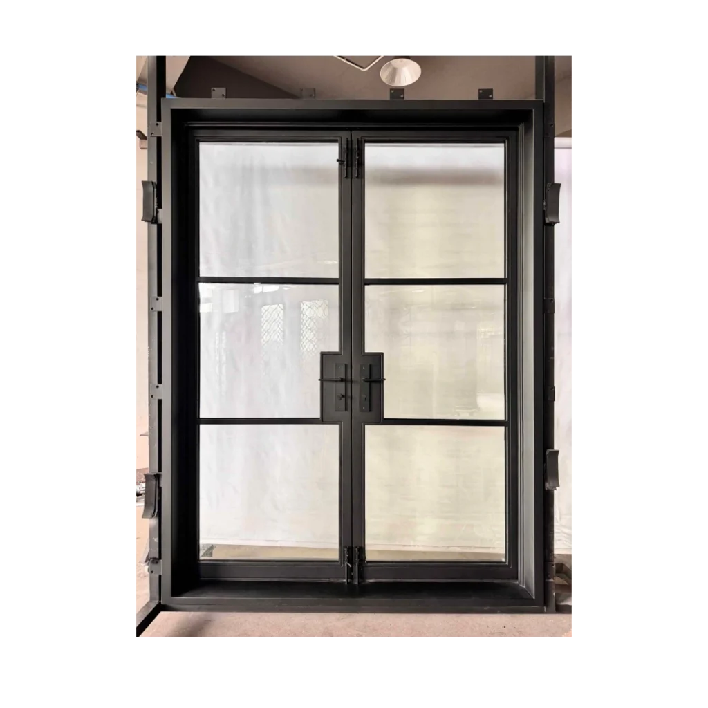 EL1599 MCD modern double steel door with slim black frame and large insulated glass panels