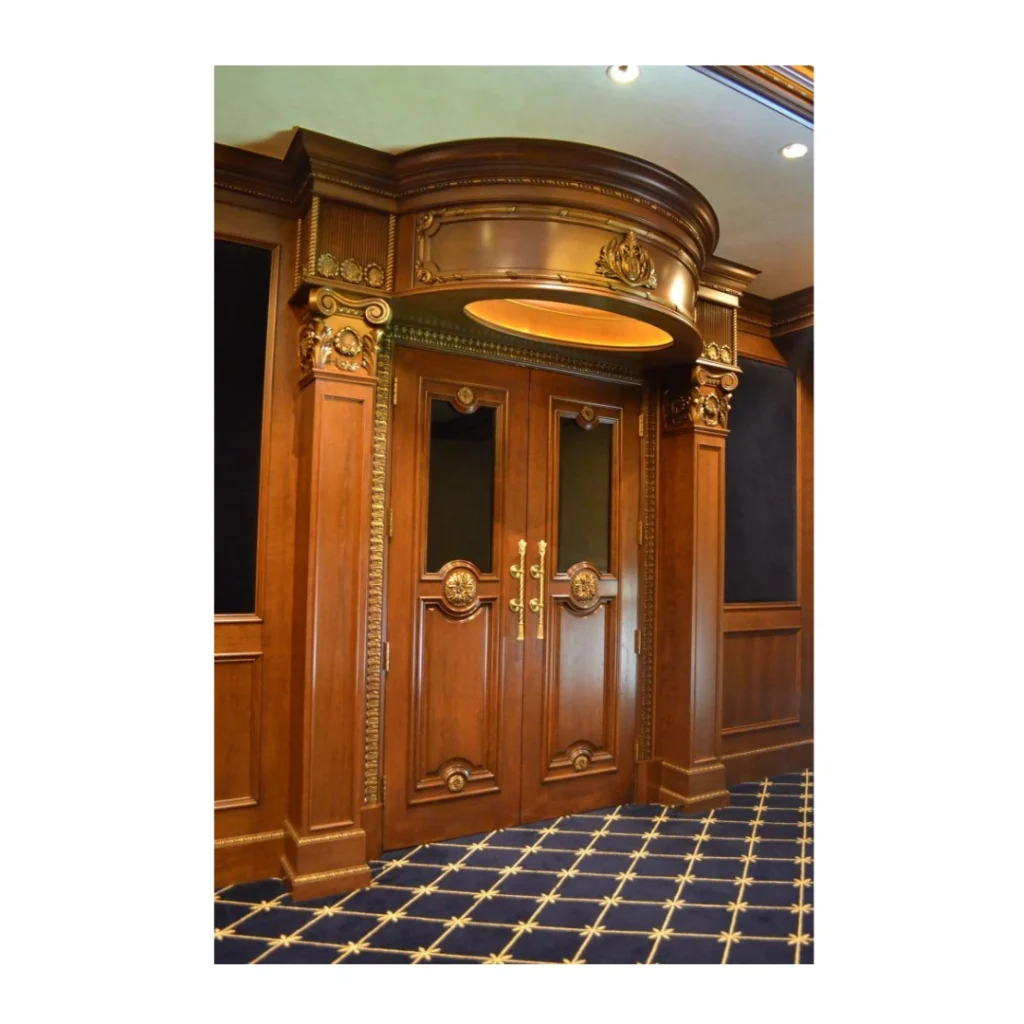 Classic Wood Paneled Home Theater Door with Ornate Columns HT53 MCD