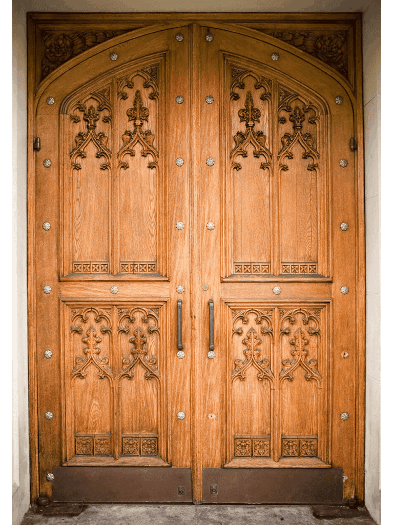 gothic panel double hand-carved wood door HCD2035 MCD