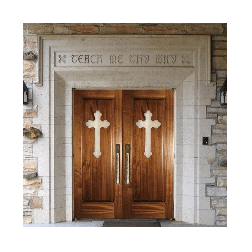 Solid oak church door EX7039 MCD with cross cutouts and brass handles