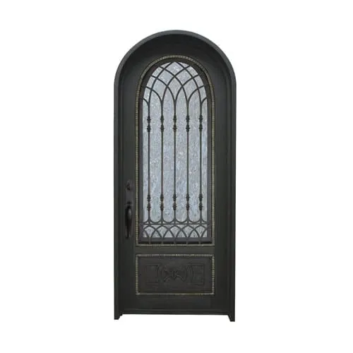 Single arched wrought iron door with diamond lattice glass EL1066 MCD handcrafted by Monarch Custom Doors.