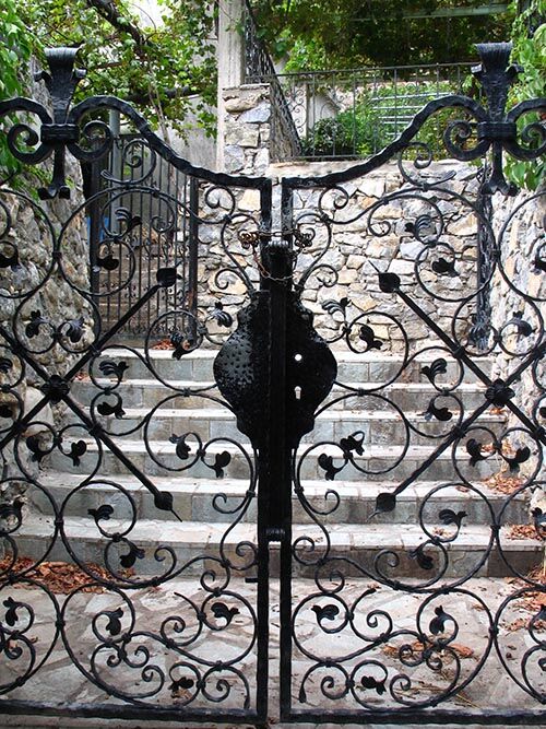Decorative wrought iron gate with vine-inspired scrollwork and floral detailing G158 MCD