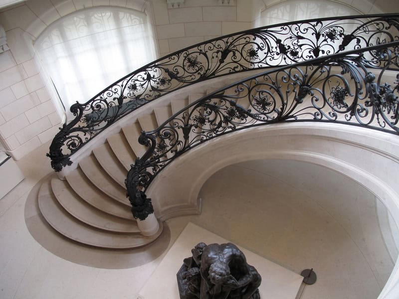 premium curved ornate wrought iron staircase railing luxury interior design R1022 MCD