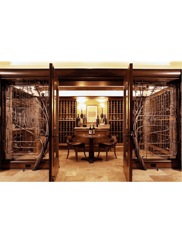 Glass wine cellar entrance with vertical framing panels WD4001 MCD