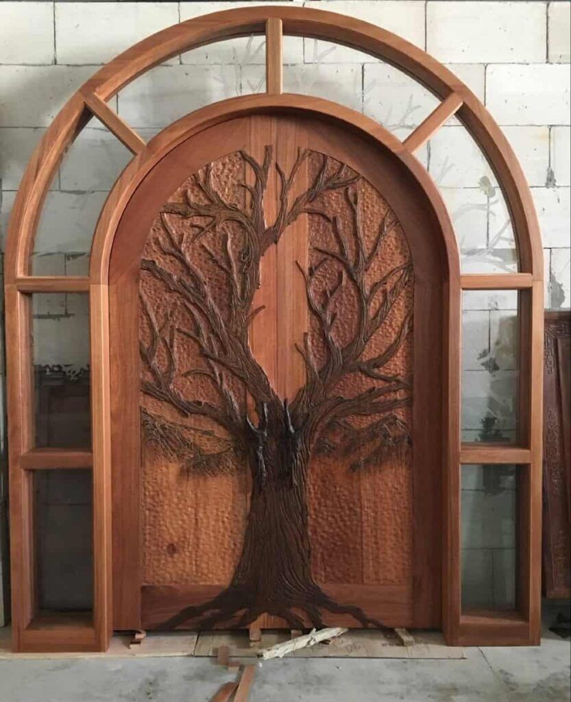 arched tree panel hand-carved wood door HCD5014 MCD