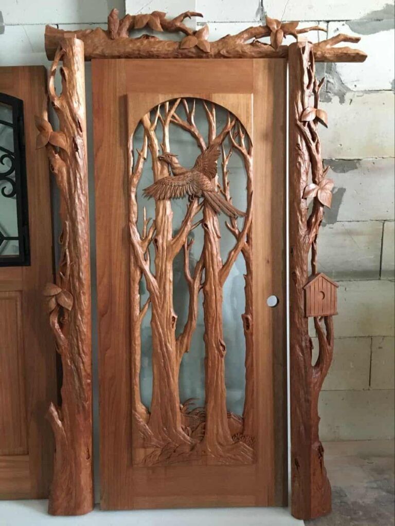 tree carving wood door with wildlife design HCD5015 MCD