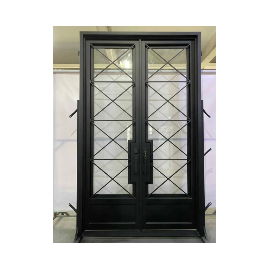 Modern diamond grid wrought iron double door EL1261 MCD