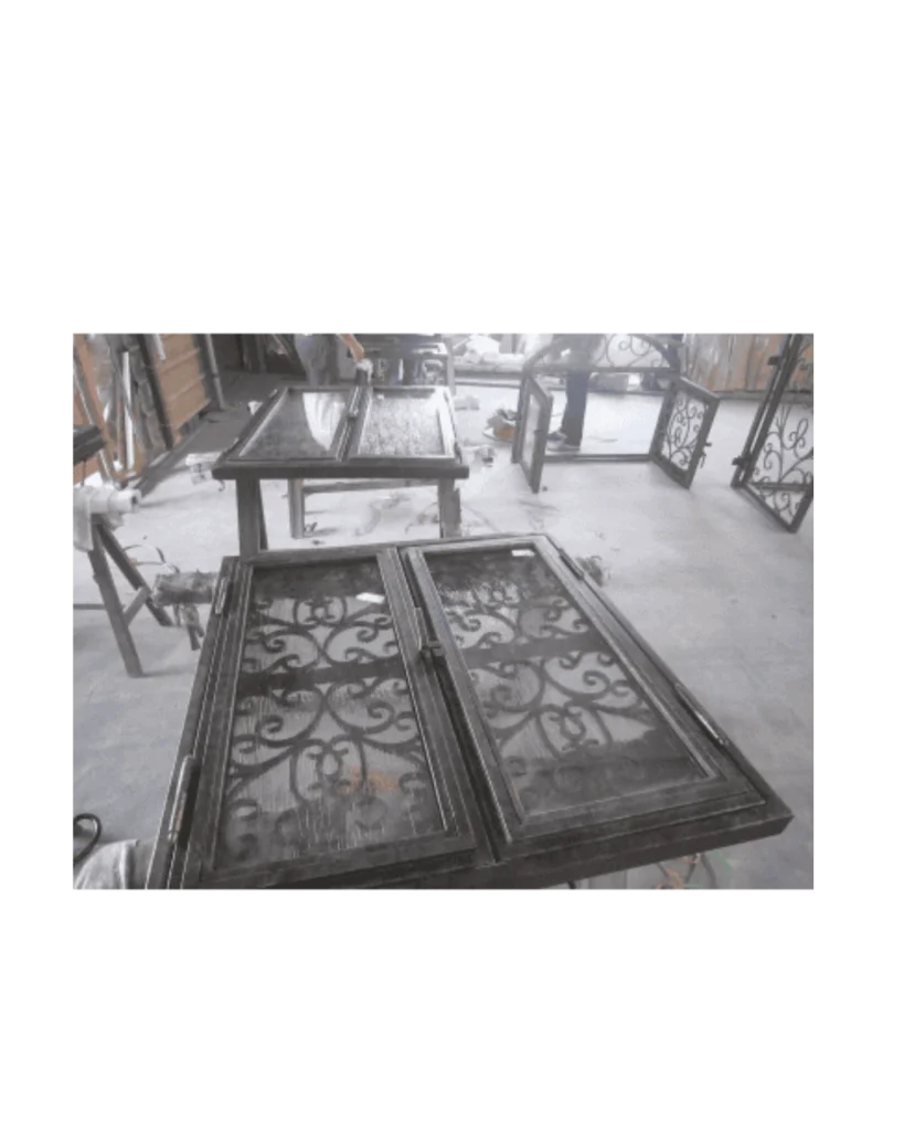 Double wrought iron window with scroll grille design LW106 MCD Monarch Custom Doors