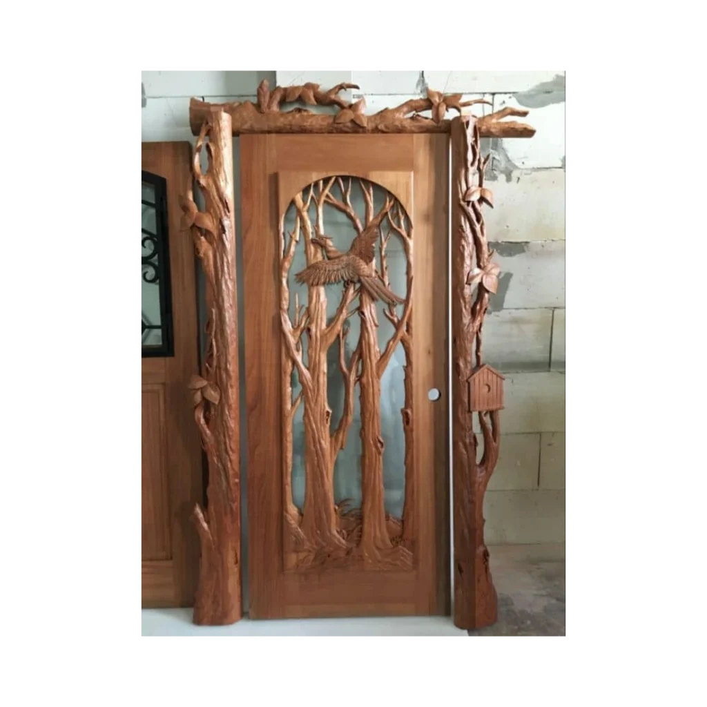 rustic bird hand-carved wood door HCD2013 MCD