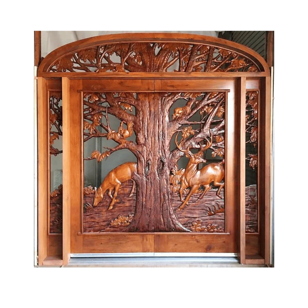tree deer scenic hand-carved wood door HCD5002 MCD