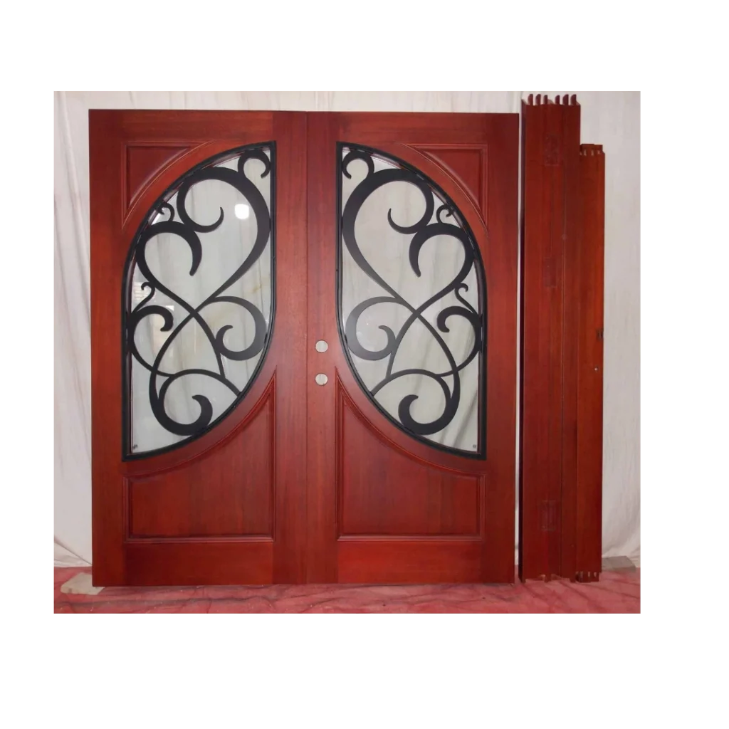 Decorative iron hand-crafted wood door HC1022 MCD premium hardwood design