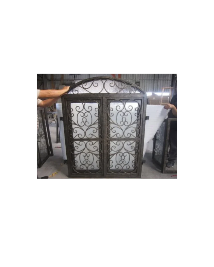 Arched wrought iron window with scrollwork and insulated glass LW101 MCD Monarch Custom Doors